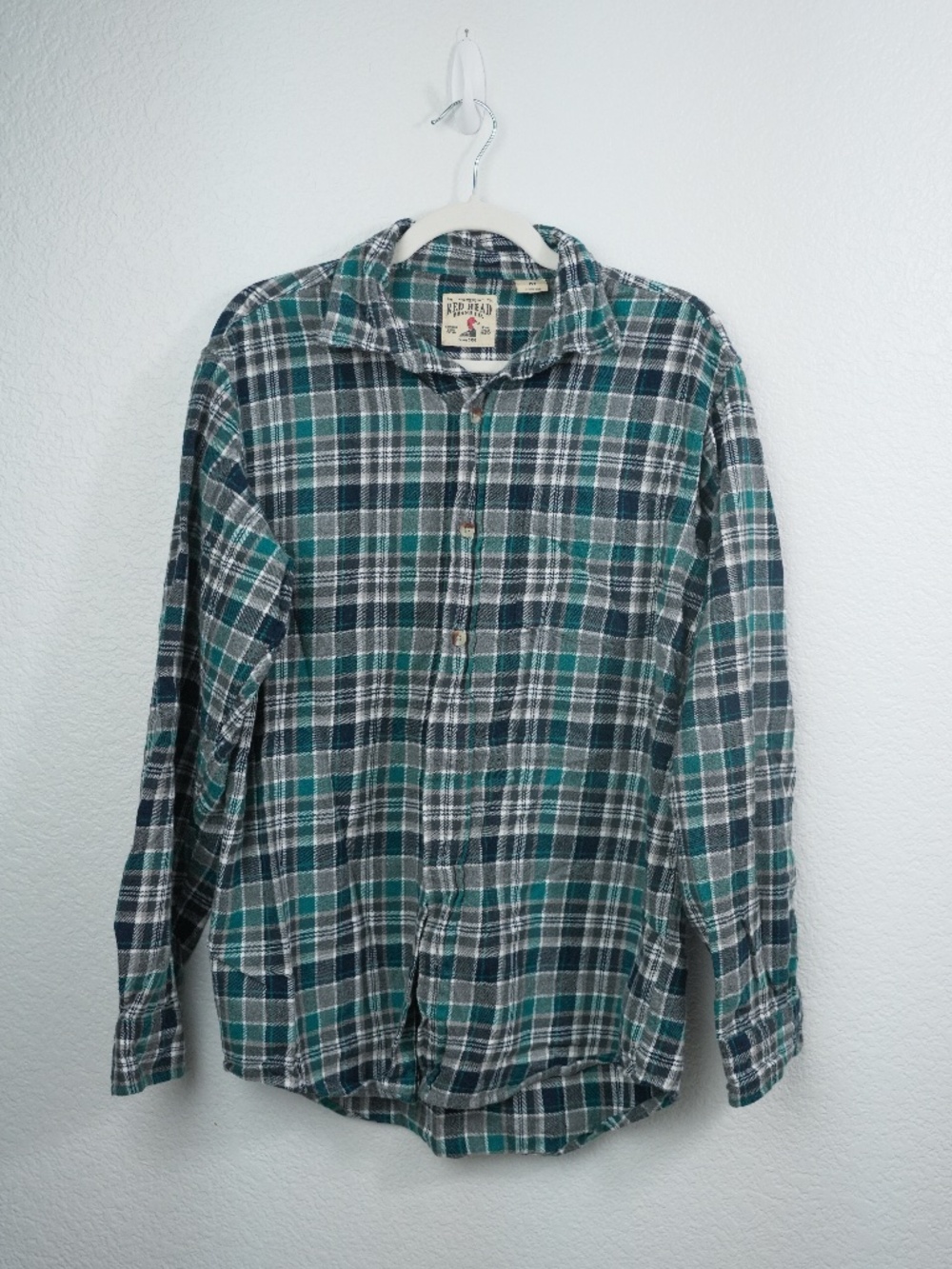RedHead Brand Co Men’s Flannel Shirt Size M Green Gray Plaid Button Up Outdoor